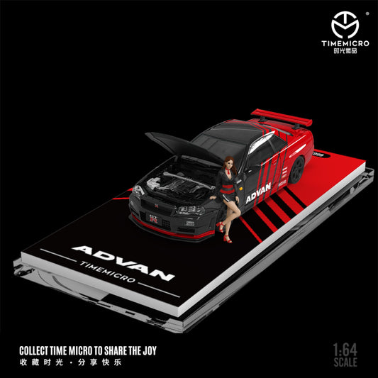 TimeMicro - Pre-Order - Nissan Skyline GT-R (R34) , Advan - mit Figur - TM646316-1