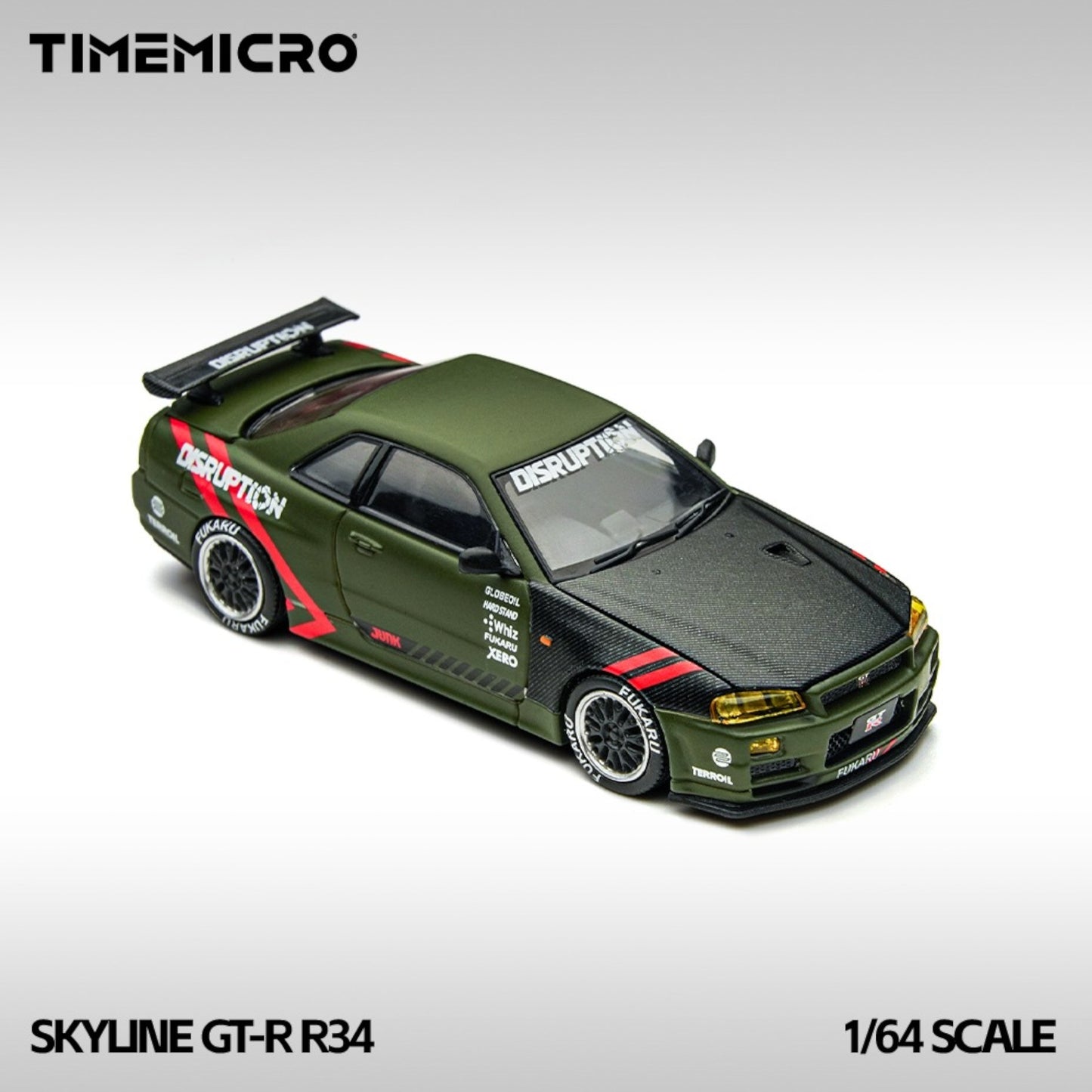 TimeMicro - Pre-Order - Skyline GT-R R34 Matte Olive Green - TM800503