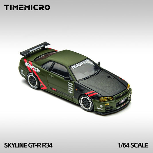 TimeMicro - Pre-Order - Skyline GT-R R34 Matte Olive Green - TM800503