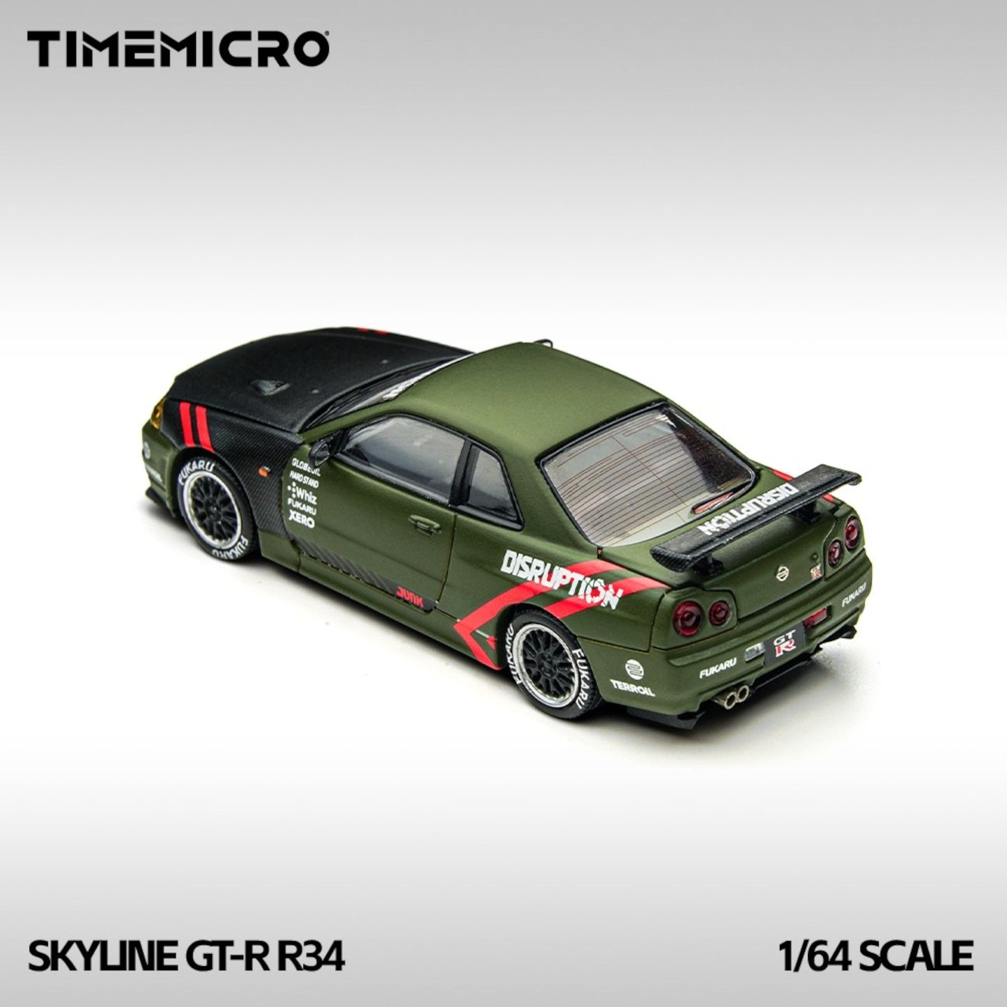 TimeMicro - Pre-Order - Skyline GT-R R34 Matte Olive Green - TM800503