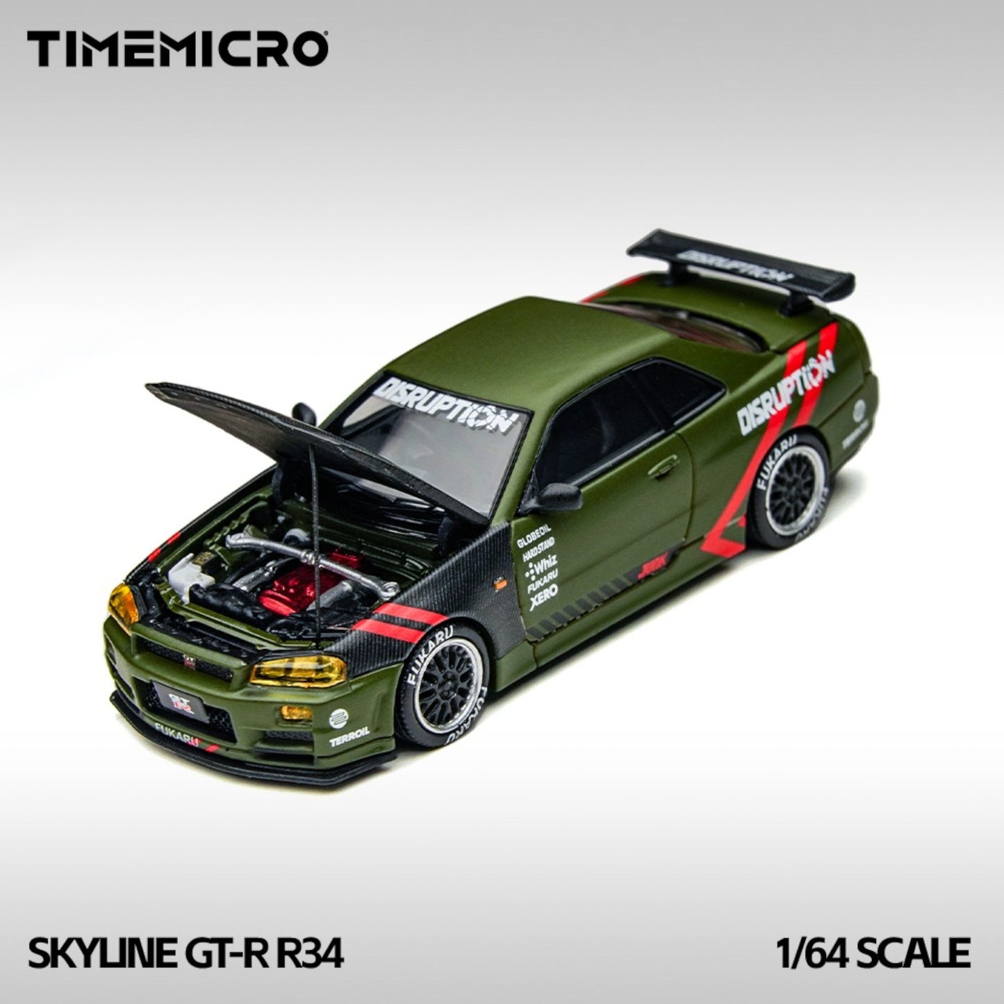 TimeMicro - Pre-Order - Skyline GT-R R34 Matte Olive Green - TM800503