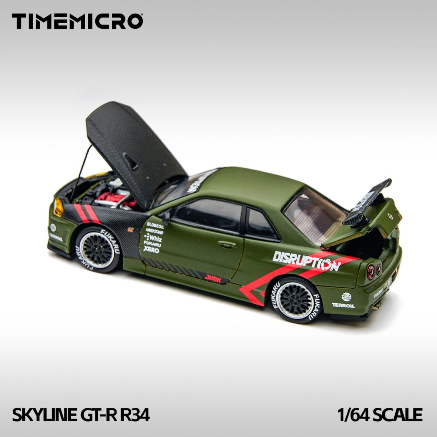 TimeMicro - Pre-Order - Skyline GT-R R34 Matte Olive Green - TM800503