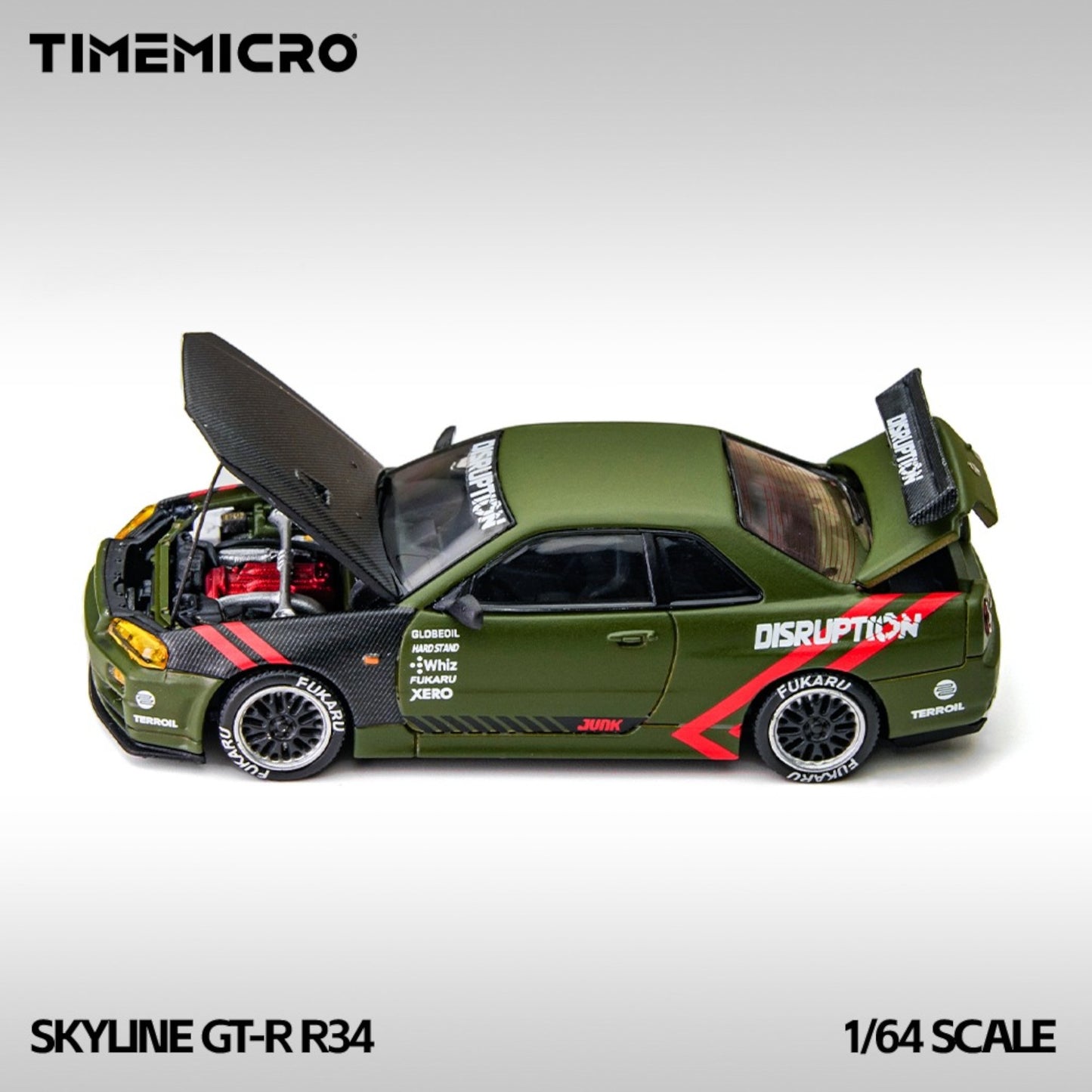 TimeMicro - Pre-Order - Skyline GT-R R34 Matte Olive Green - TM800503
