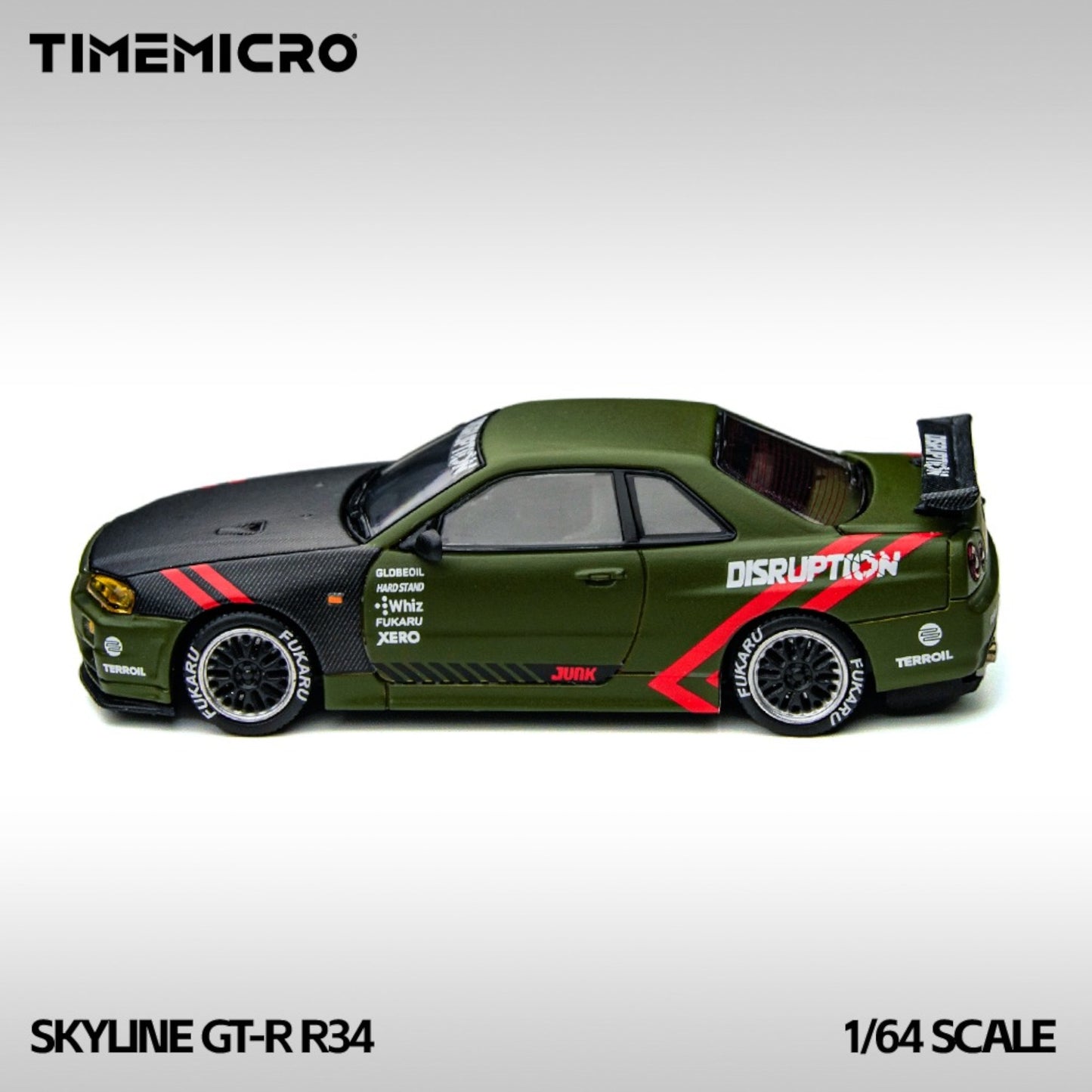 TimeMicro - Pre-Order - Skyline GT-R R34 Matte Olive Green - TM800503