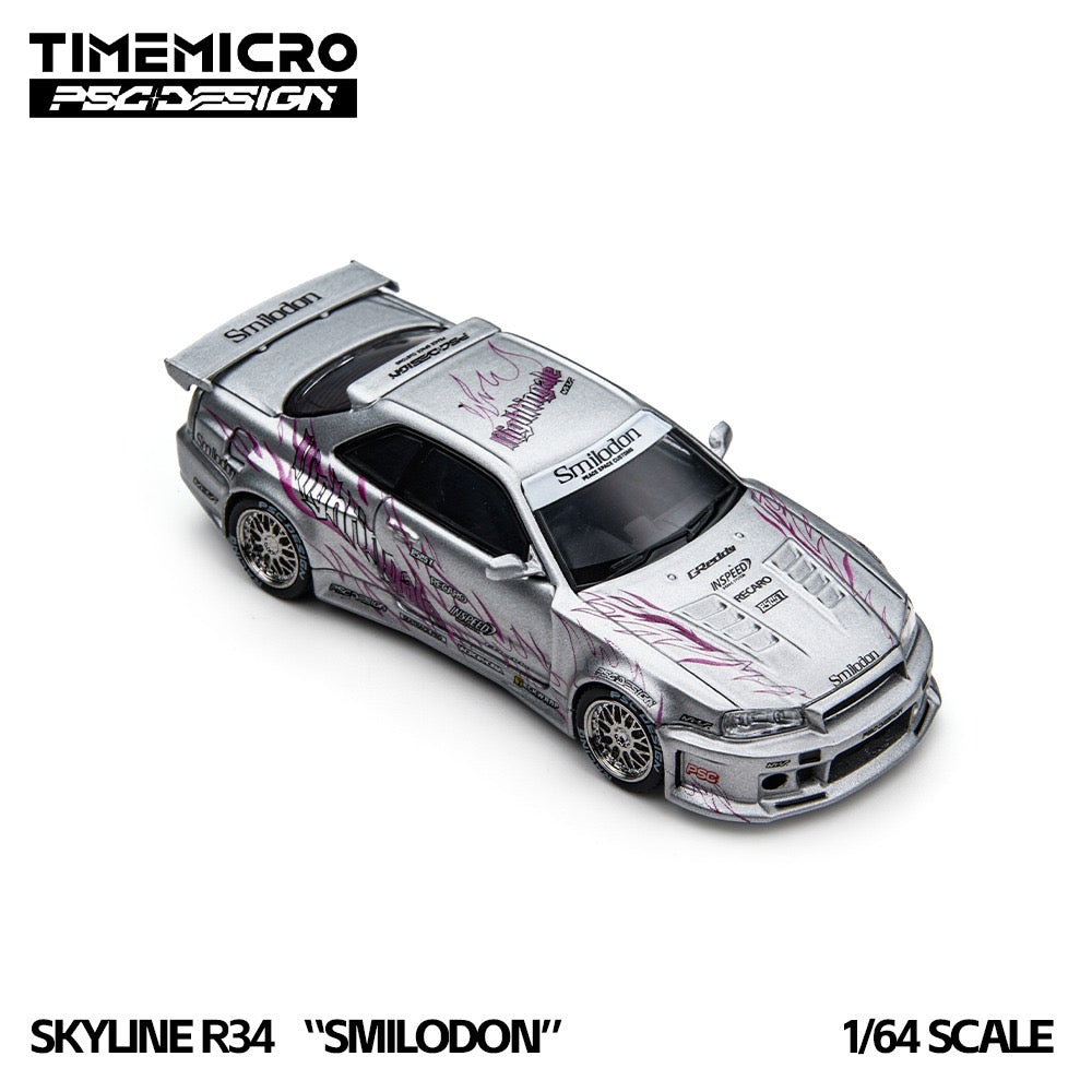 TimeMicro × PSC DESIGN - Pre-Order - Skyline R34 "Smilodon" Silver Nightingale - TM648410