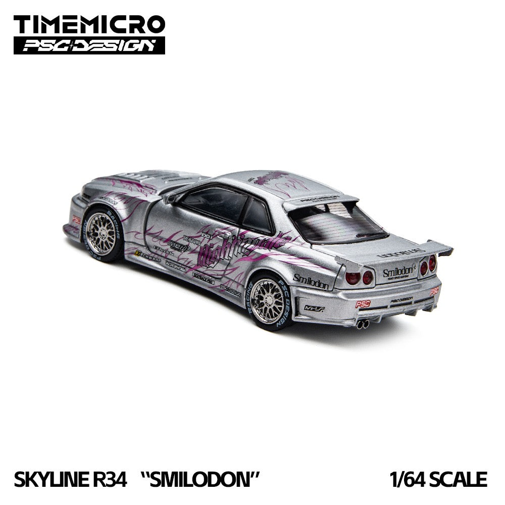 TimeMicro × PSC DESIGN - Pre-Order - Skyline R34 "Smilodon" Silver Nightingale - TM648410