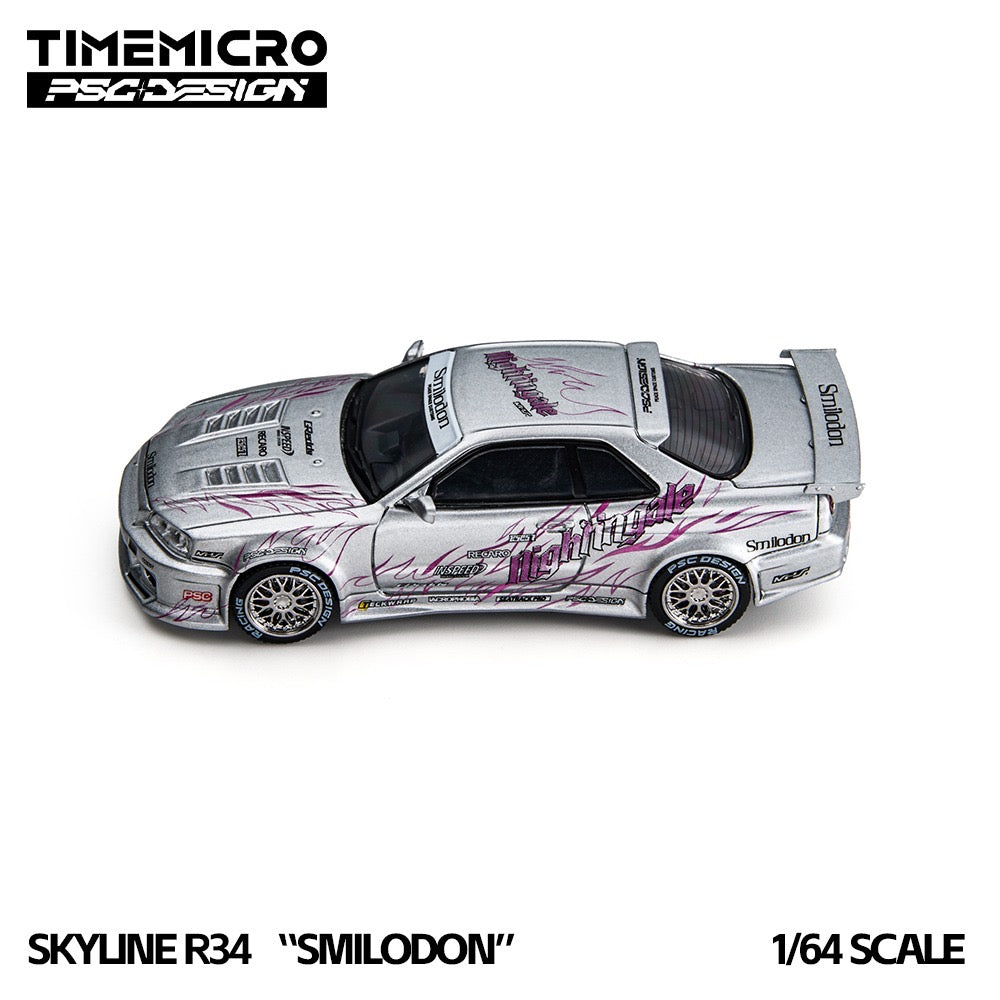 TimeMicro × PSC DESIGN - Pre-Order - Skyline R34 "Smilodon" Silver Nightingale - TM648410