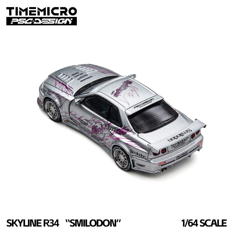 TimeMicro × PSC DESIGN - Pre-Order - Skyline R34 "Smilodon" Silver Nightingale - TM648410