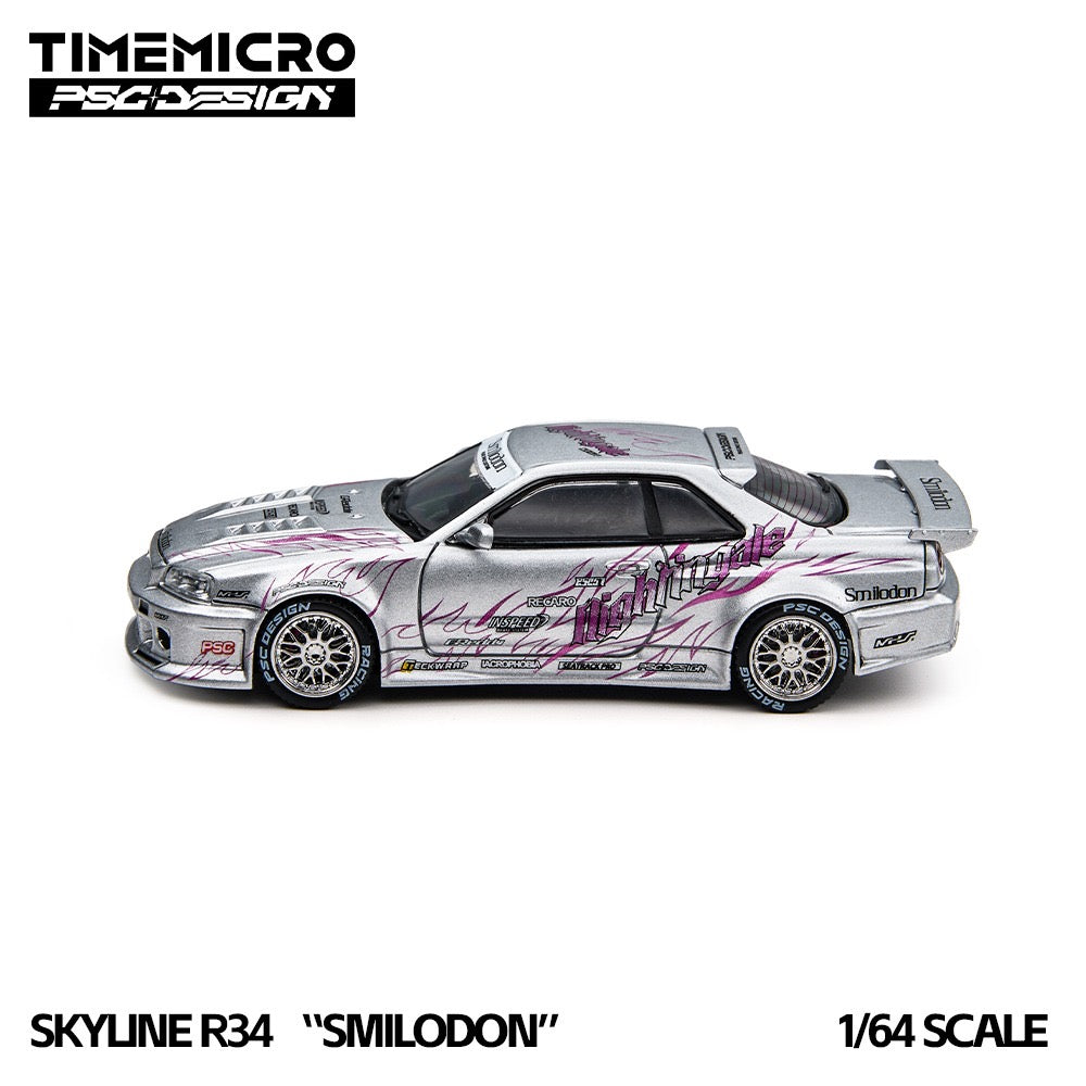 TimeMicro × PSC DESIGN - Pre-Order - Skyline R34 "Smilodon" Silver Nightingale - TM648410