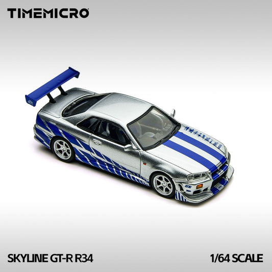 Time Micro - Pre-Order - Nissan Skyline GT-R R34 Silver-blue - TM800502