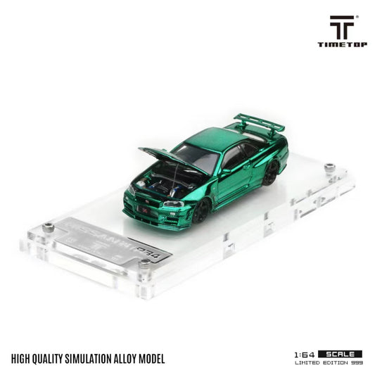 TimeTop / TimeMicro - Skyline GT-R (R34) Z-Tune - Carbon Green Chrome - 1:64