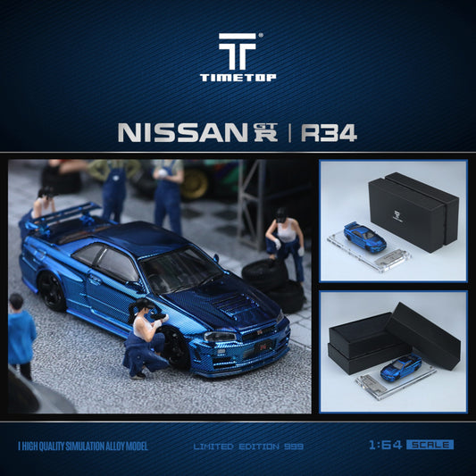 TimeTop - Pre-Order - Nissan Skyline GT-R (R34) - Galvanik Blue Carbon - Boxset - TT643437