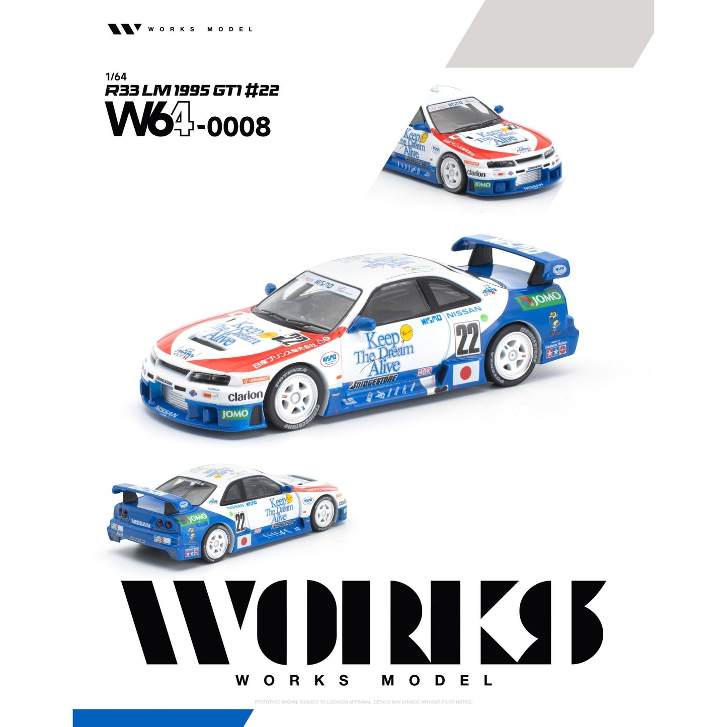 Works - Pre-Order - Nissan R33 LM GT1 #22, blue/white/red - W64-0008