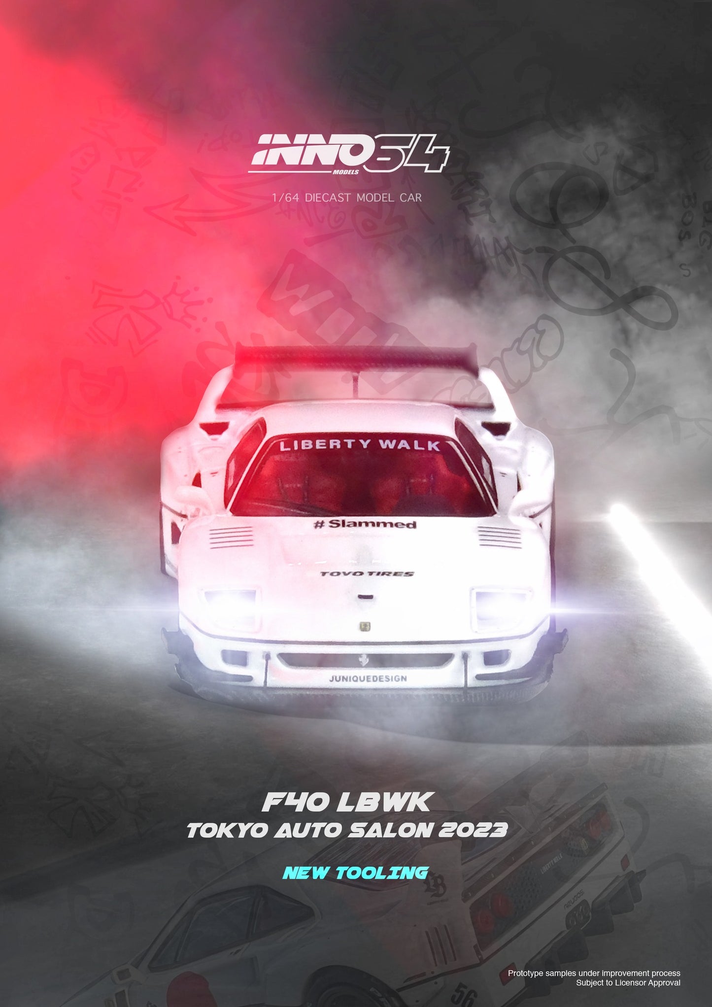 INNO64 - Liberty Walk Ferrari F40 Tokyo Salon 2023, white  - IN64-LBWKF40-TAS23