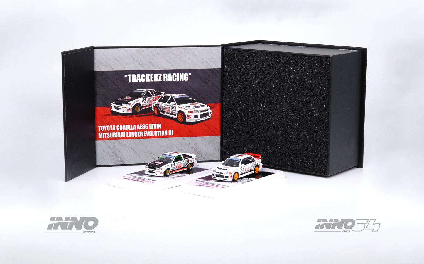 INNO64 - Toyota Corolla Levin AE86 #326 & Mitsubishi Lancer EVO III #963 *Trackerz Racing* set of 2