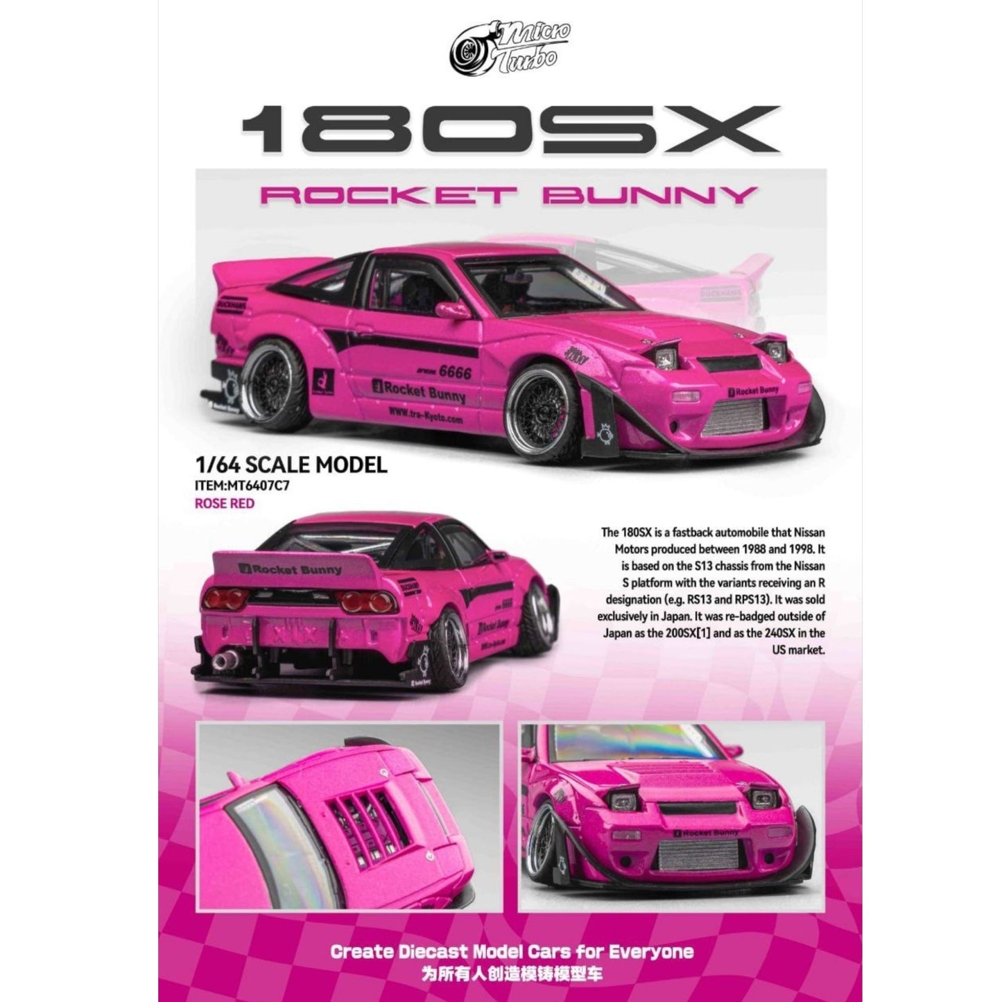 Micro Turbo - Pre-Order - Custom 180SX Rocket Bunny , Magenta - MT6407C7