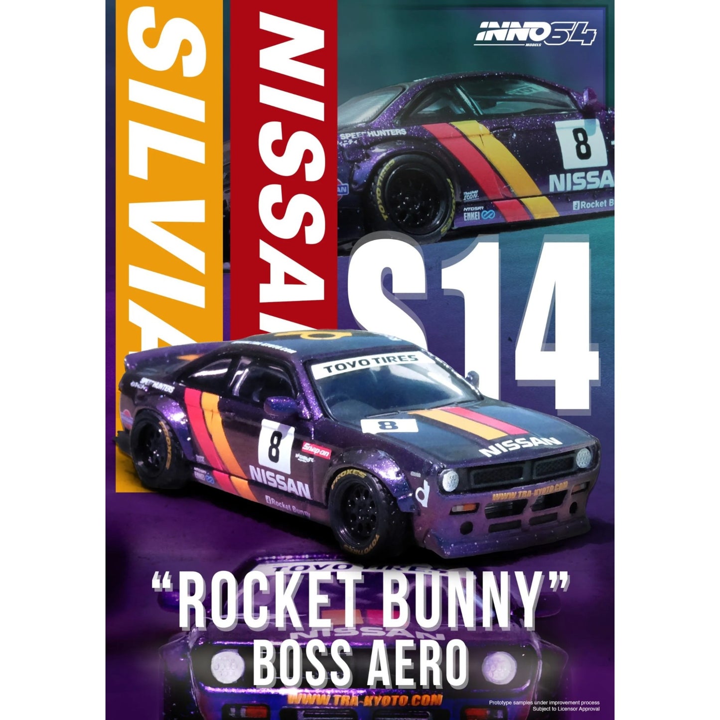 INNO64 - Pre-Order - NISSAN SILVIA (S14) BOSS "ROCKET BUNNY" Purple - 1:64 - IN64-S14B-PRP