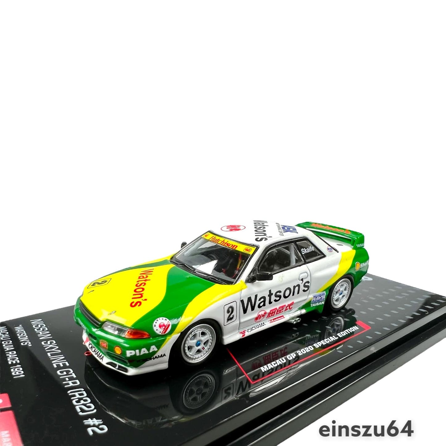 INNO64 1991 Nissan Skyline GTR R32 #2 *Watsons* Macau GUIA GP - IN64R32MGP20WS