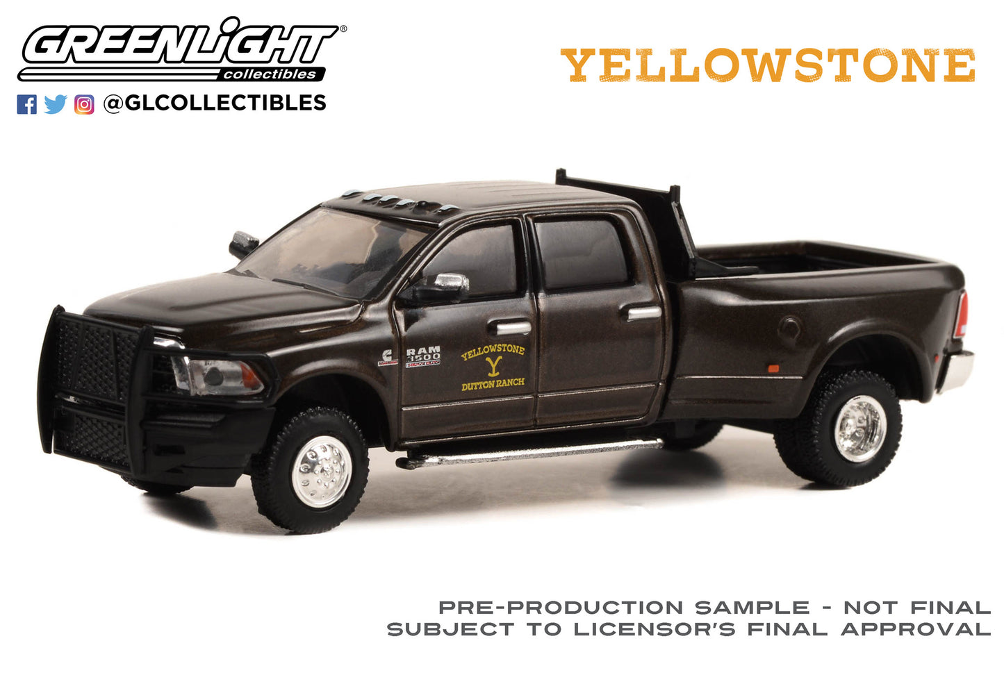 Greenlight - 2017 Ram 3500 Laramie Dually - Yellowstone - 44980-F - Hollywood 38 - 1:64