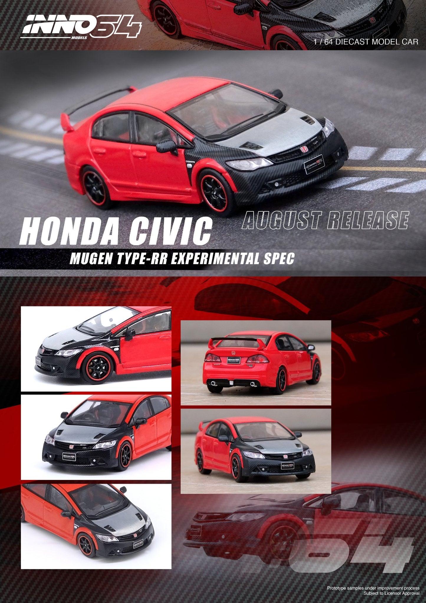INNO64 - 2008 Honda Civic Type-RR FD2 Mugen RR red/black/grey - IN64-FD2R-RRES