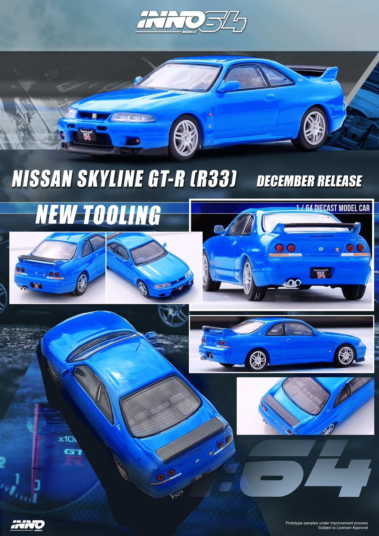 INNO64 - Nissan Skyline GT-R R33, championship blue - IN64-R33-CBL - 1:64